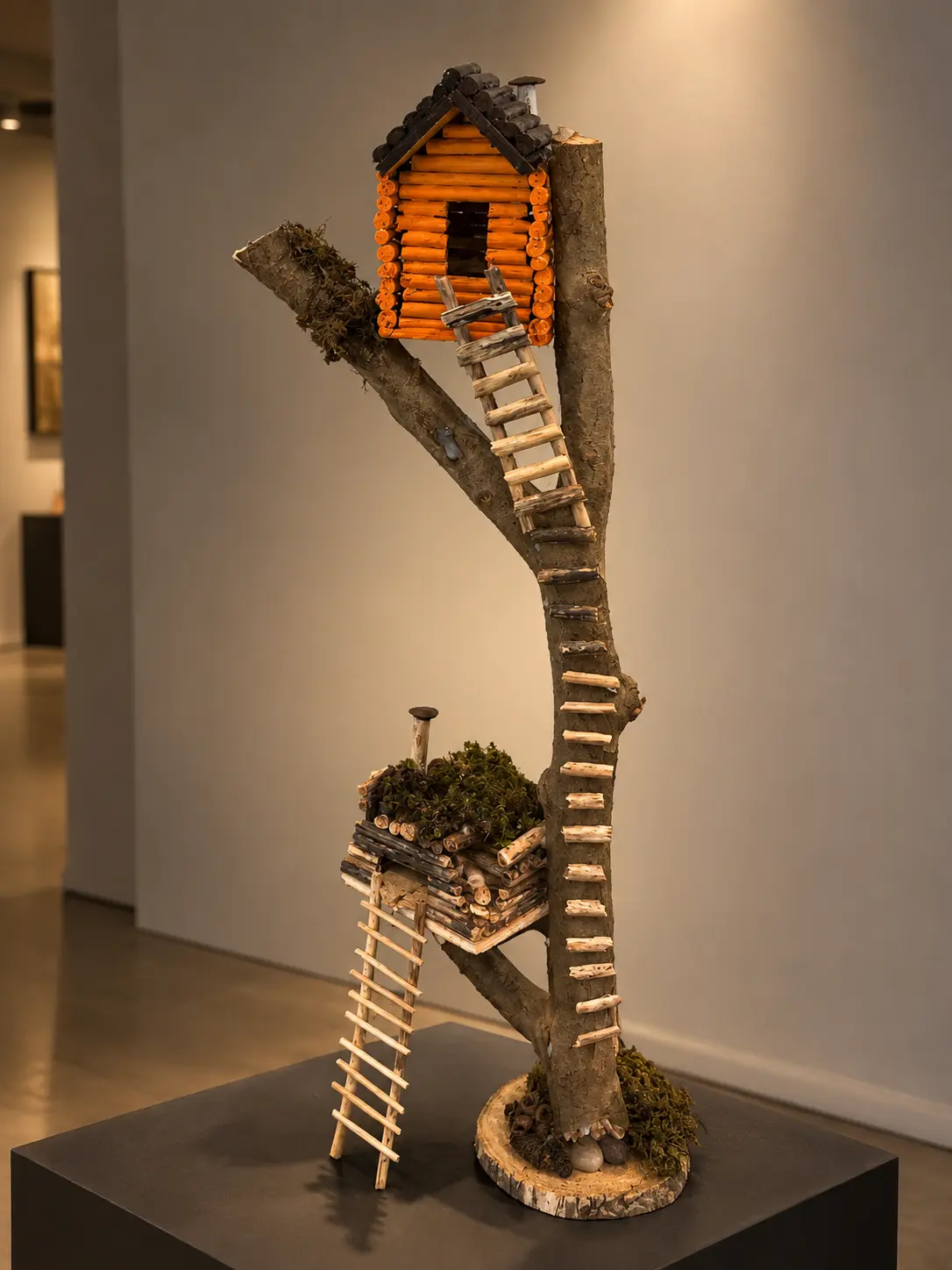 Obra vertical com pequenas casas em madeira